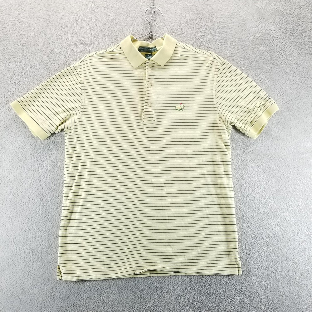 Masters Golf Shirt Mens M Yellow Stripe Polo 60s Two Ply Mercerized Pima Cotton